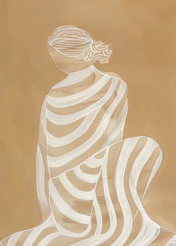 Poster cu o pictură în acuarelă a unei femei într-o rochie albă în dungi-3