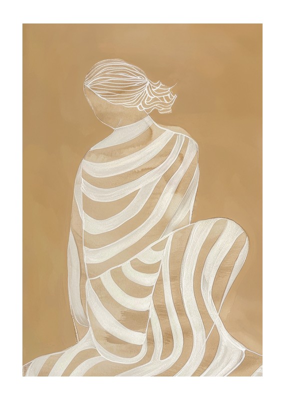 Poster cu o pictură în acuarelă a unei femei într-o rochie albă în dungi-1