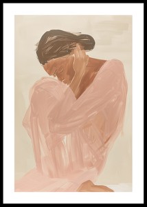 Poster cu o pictură în acuarelă a unei femei într-o rochie roz-0