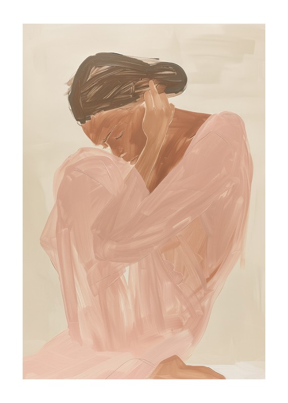 Poster cu o pictură în acuarelă a unei femei într-o rochie roz-1