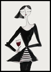Poster cu o pictură în acuarelă a unei femei abstracte ținând un pahar de vin-2