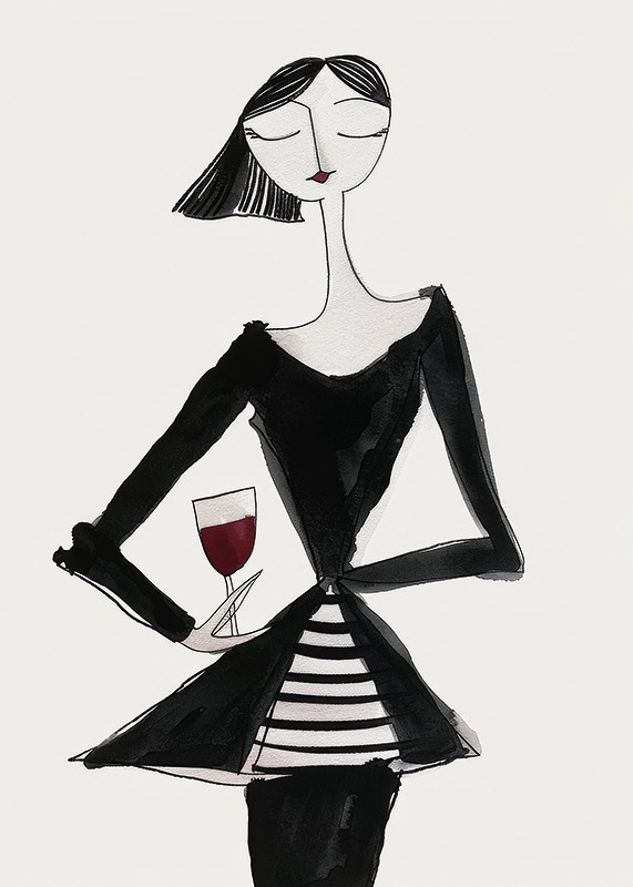 Poster cu o pictură în acuarelă a unei femei abstracte ținând un pahar de vin-3