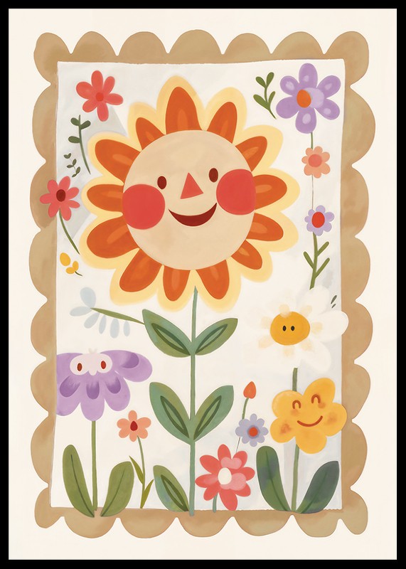 Poster cu o pictură în acuarelă a unei floarea-soarelui mare zâmbitoare-0
