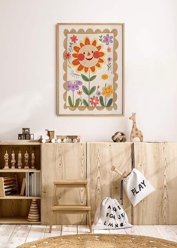 Poster cu o pictură în acuarelă a unei floarea-soarelui mare zâmbitoare-2