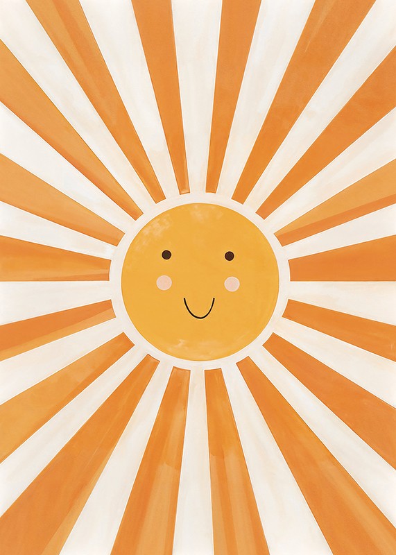 Poster cu o pictură în acuarelă care surprinde un soare zâmbitor-3