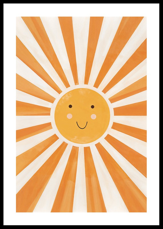 Poster cu o pictură în acuarelă care surprinde un soare zâmbitor-0