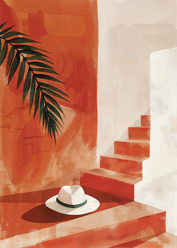 Poster cu o pictură în acuarelă a unei pălării pe o scară-3