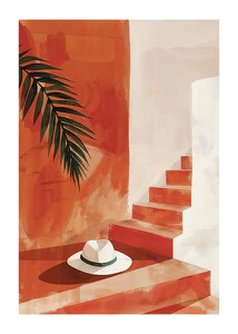 Poster cu o pictură în acuarelă a unei pălării pe o scară-1