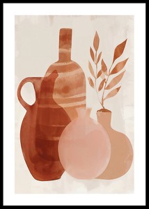 Poster cu o pictură în acuarelă de vaze în culori pământii-0